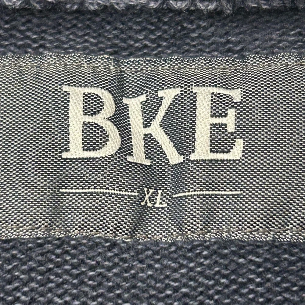 BKE Men's Charcoal Henley Mockneck Sweater XL Qtr Button Distress‎ Finish Indie